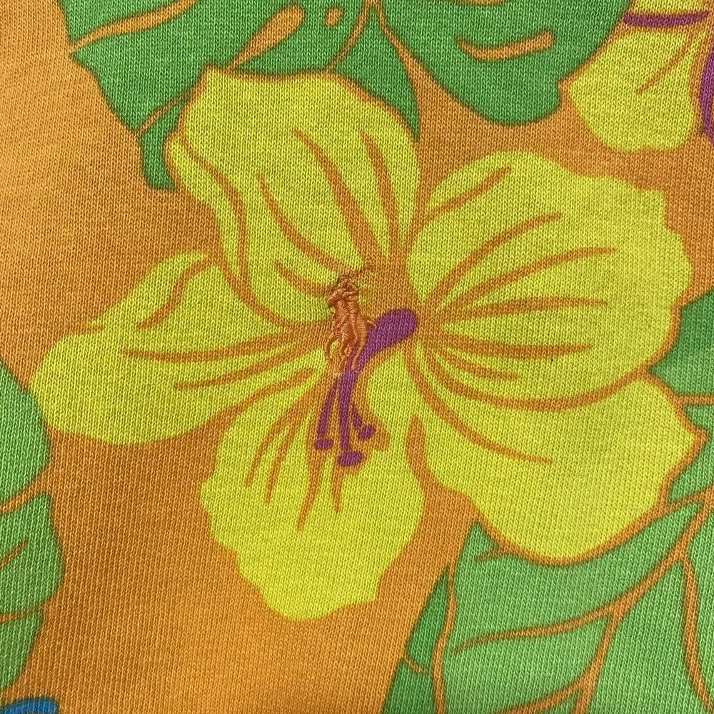 Polo Ralph Lauren Floral Spa Hoodie Medium‎ Sweater Tropical Hibiscus Orange Vtg
